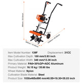 Tiller Cultivator 31CC 4 Stroke Garden Cultivator with 4 Steel Adjustable Front Tines for Lawn Garden and Field Cultivation